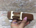 Perfect Replica Hermes Brown Leather Belt With Gold Buckle Men Belt